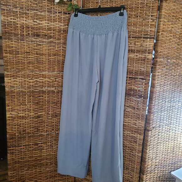 Palazzo Pants Waide Leg Elastic Waist SZ M Hippie Bohemian Dusty Blue Color SZ M - Picture 5 of 5